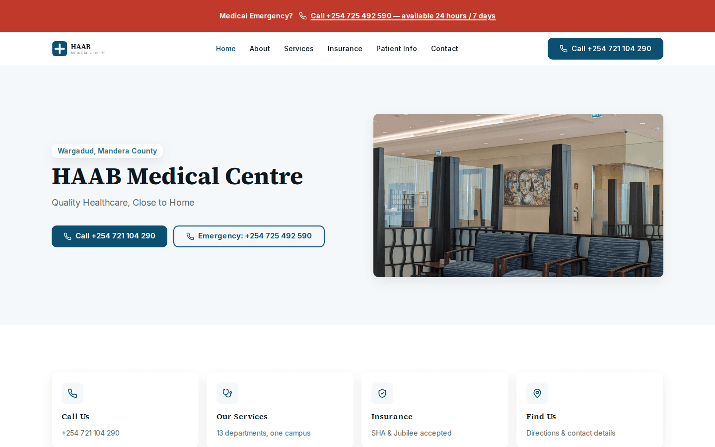 HAAB Medical Centre website on a desktop browser