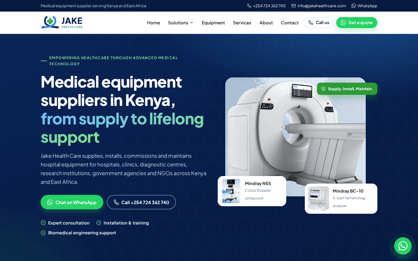 Jake Health Care website on a desktop browser